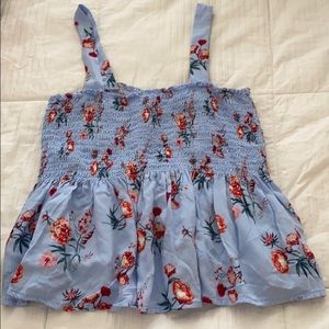Smocked light blue floral top